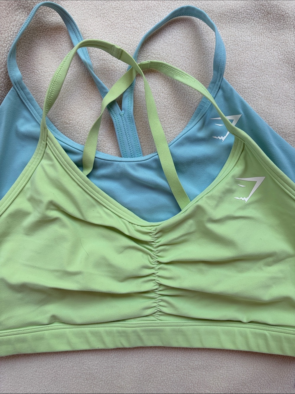 Gymshark Light Blue and Lime Green Seamless Sports Bras - set